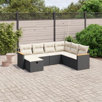 ARDEBO.de - 7-tlg. Garten-Sofagarnitur mit Kissen Schwarz Poly Rattan