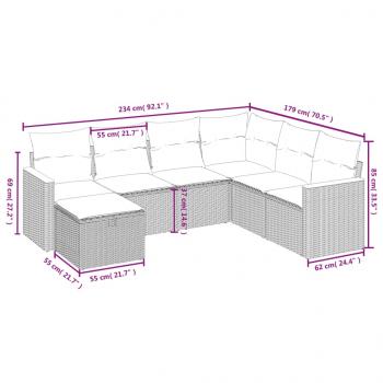 7-tlg. Garten-Sofagarnitur mit Kissen Schwarz Poly Rattan