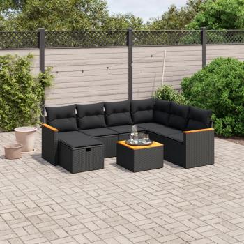 ARDEBO.de - 8-tlg. Garten-Sofagarnitur mit Kissen Schwarz Poly Rattan