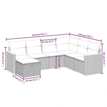 7-tlg. Garten-Sofagarnitur mit Kissen Grau Poly Rattan