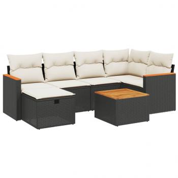 7-tlg. Garten-Sofagarnitur mit Kissen Schwarz Poly Rattan