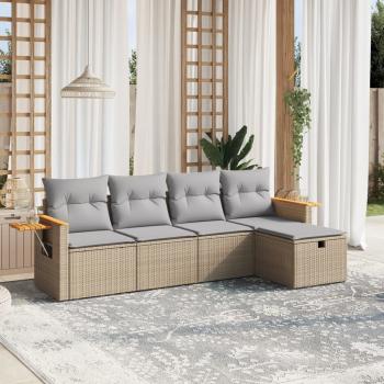 ARDEBO.de - 5-tlg. Garten-Sofagarnitur mit Kissen Beige Poly Rattan