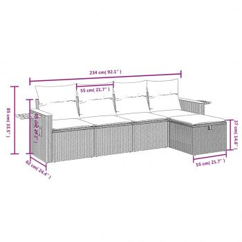 5-tlg. Garten-Sofagarnitur mit Kissen Beige Poly Rattan