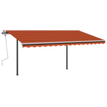 Markise Manuell Einziehbar mit Pfosten 4,5x3 m Orange und Braun