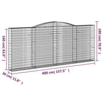 Gabionen mit Hochbogen 2 Stk. 400x30x160/180cm Verzinktes Eisen