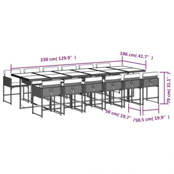 13-tlg. Garten-Essgruppe mit Kissen Beigemischung Poly Rattan