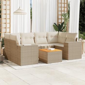 ARDEBO.de - 7-tlg. Garten-Sofagarnitur mit Kissen Beige Poly Rattan