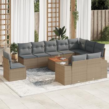 ARDEBO.de - 11-tlg. Garten-Sofagarnitur mit Kissen Beige Poly Rattan