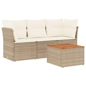 4-tlg. Garten-Sofagarnitur mit Kissen Beige Poly Rattan