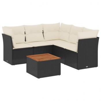 6-tlg. Garten-Sofagarnitur mit Kissen Schwarz Poly Rattan