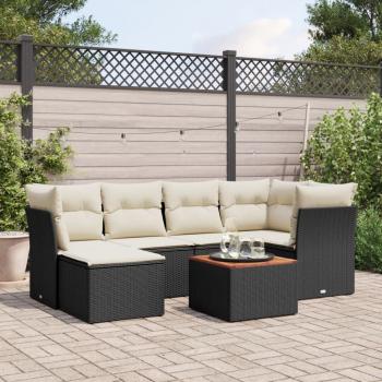 ARDEBO.de - 7-tlg. Garten-Sofagarnitur mit Kissen Schwarz Poly Rattan