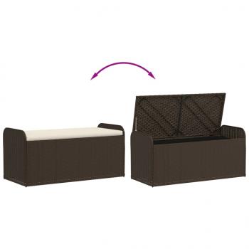 Sitzbank mit Stauraum & Kissen Braun 115x51x52 cm Poly Rattan