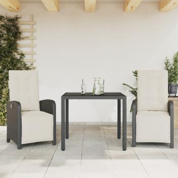 ARDEBO.de - 3-tlg. Bistro-Set mit Kissen Schwarz Poly Rattan