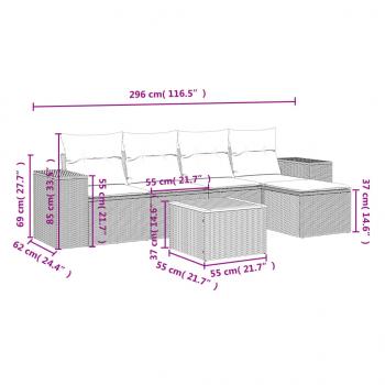 6-tlg. Garten-Sofagarnitur mit Kissen Grau Poly Rattan