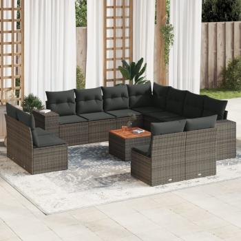 ARDEBO.de - 12-tlg. Garten-Sofagarnitur mit Kissen Grau Poly Rattan