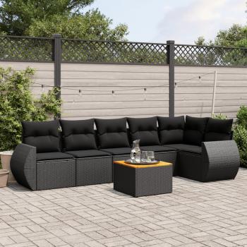 ARDEBO.de - 7-tlg. Garten-Sofagarnitur mit Kissen Schwarz Poly Rattan