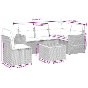 6-tlg. Garten-Sofagarnitur mit Kissen Grau Poly Rattan