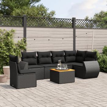 ARDEBO.de - 7-tlg. Garten-Sofagarnitur mit Kissen Schwarz Poly Rattan