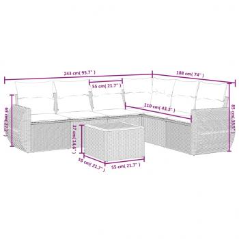 7-tlg. Garten-Sofagarnitur mit Kissen Grau Poly Rattan