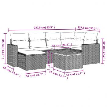 7-tlg. Garten-Sofagarnitur mit Kissen Grau Poly Rattan