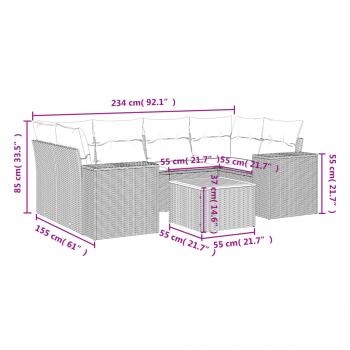 7-tlg. Garten-Sofagarnitur mit Kissen Grau Poly Rattan