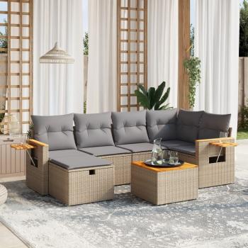 ARDEBO.de - 7-tlg. Garten-Sofagarnitur mit Kissen Beige Poly Rattan