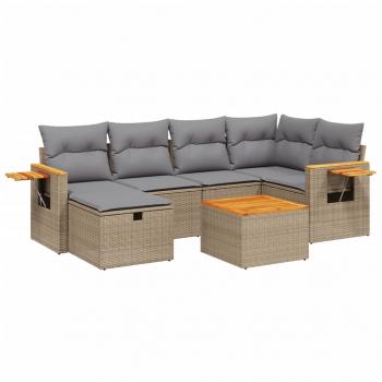 7-tlg. Garten-Sofagarnitur mit Kissen Beige Poly Rattan