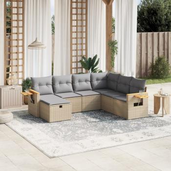 ARDEBO.de - 7-tlg. Garten-Sofagarnitur mit Kissen Beige Poly Rattan