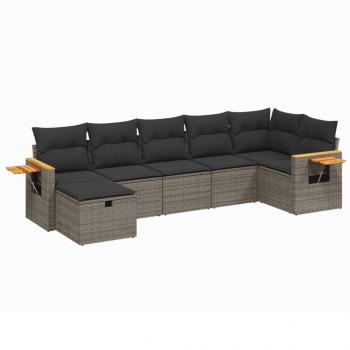 7-tlg. Garten-Sofagarnitur mit Kissen Grau Poly Rattan