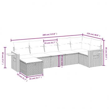 7-tlg. Garten-Sofagarnitur mit Kissen Grau Poly Rattan