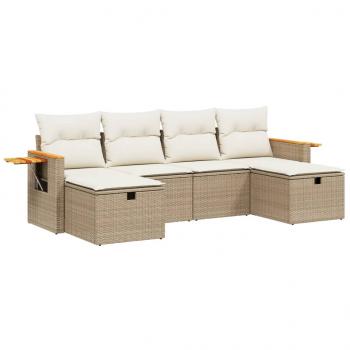 6-tlg. Garten-Sofagarnitur mit Kissen Beige Poly Rattan