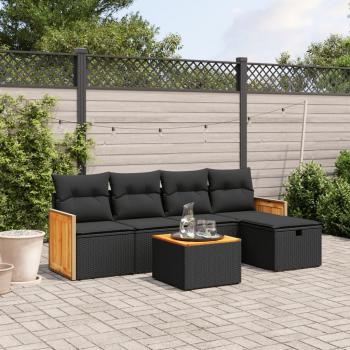 ARDEBO.de - 6-tlg. Garten-Sofagarnitur mit Kissen Schwarz Poly Rattan