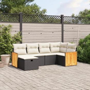 ARDEBO.de - 6-tlg. Garten-Sofagarnitur mit Kissen Schwarz Poly Rattan