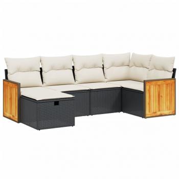 6-tlg. Garten-Sofagarnitur mit Kissen Schwarz Poly Rattan