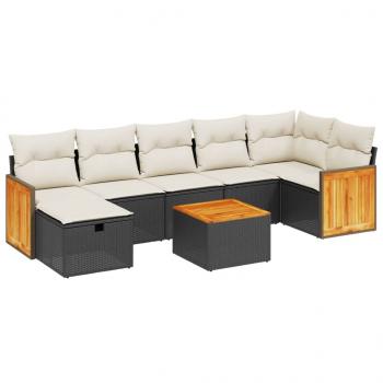 8-tlg. Garten-Sofagarnitur mit Kissen Schwarz Poly Rattan