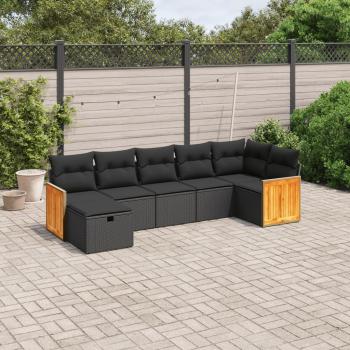 ARDEBO.de - 7-tlg. Garten-Sofagarnitur mit Kissen Schwarz Poly Rattan