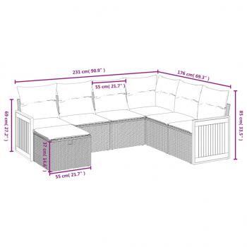 7-tlg. Garten-Sofagarnitur mit Kissen Grau Poly Rattan