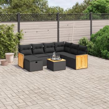 ARDEBO.de - 8-tlg. Garten-Sofagarnitur mit Kissen Schwarz Poly Rattan