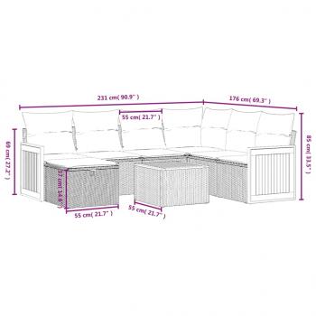 8-tlg. Garten-Sofagarnitur mit Kissen Schwarz Poly Rattan