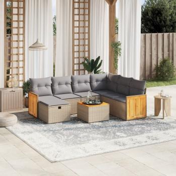 ARDEBO.de - 8-tlg. Garten-Sofagarnitur mit Kissen Beige Poly Rattan