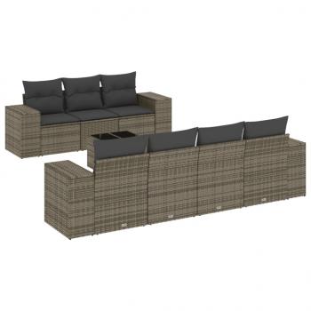 8-tlg. Garten-Sofagarnitur mit Kissen Grau Poly Rattan