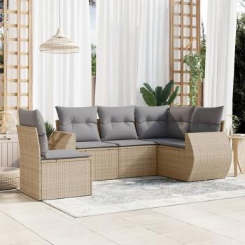 ARDEBO.de - 5-tlg. Garten-Sofagarnitur mit Kissen Beige Poly Rattan