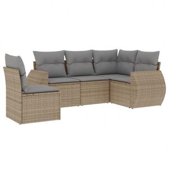 5-tlg. Garten-Sofagarnitur mit Kissen Beige Poly Rattan