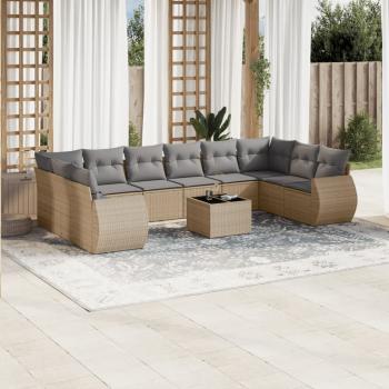 ARDEBO.de - 11-tlg. Garten-Sofagarnitur mit Kissen Beige Poly Rattan