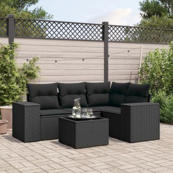 ARDEBO.de - 5-tlg. Garten-Sofagarnitur mit Kissen Schwarz Poly Rattan