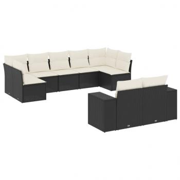 9-tlg. Garten-Sofagarnitur mit Kissen Schwarz Poly Rattan