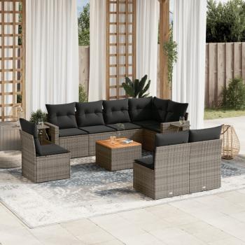 ARDEBO.de - 9-tlg. Garten-Sofagarnitur mit Kissen Grau Poly Rattan