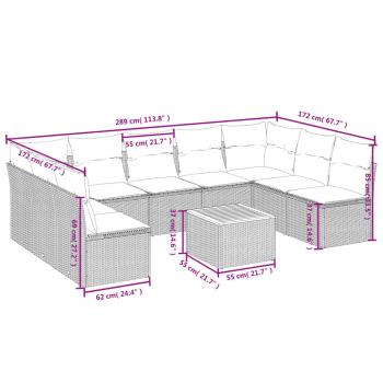 10-tlg. Garten-Sofagarnitur mit Kissen Schwarz Poly Rattan