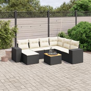 8-tlg. Garten-Sofagarnitur mit Kissen Schwarz Poly Rattan