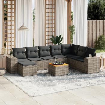 ARDEBO.de - 9-tlg. Garten-Sofagarnitur mit Kissen Grau Poly Rattan